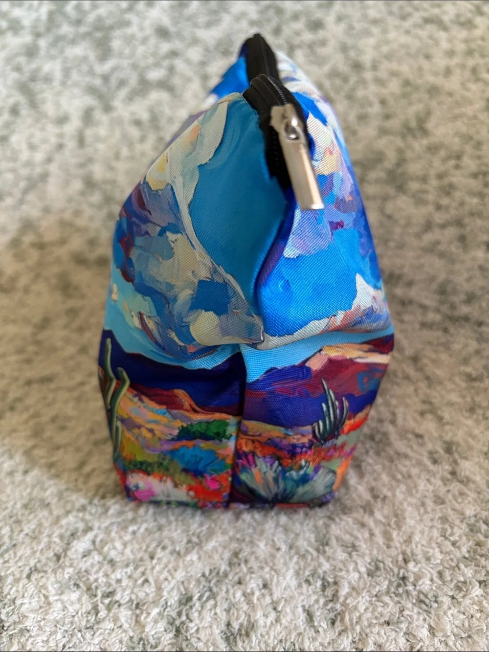 Blue Southwest Santa Fe Desert Landscape Cosmetic Bag NWT 10”x7.5”